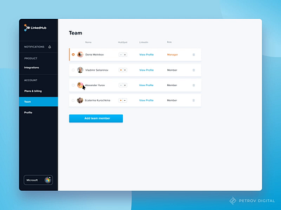 Linkedhub - Team page 1 animation dashboad design hover interface interface animation manage manager member product subscription team typography ui ux webdesign