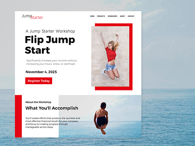 Workshop: Jump Starter - Homepage business website design event frontend design homepage inspiration landing page minimal red ui user interface web web design website workshop