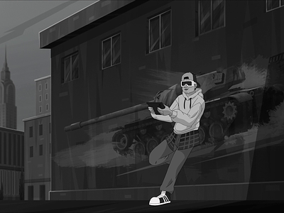 Frame-by-frame character animation black and white bw character animation fbf framebyframe gaming motion graphics neo-noir wargaming world of tanks