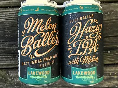 LAKEWOOD BREWING MELON BALLER beer beer can design hand lettering hazy ipa lettering melon orange teal type vector