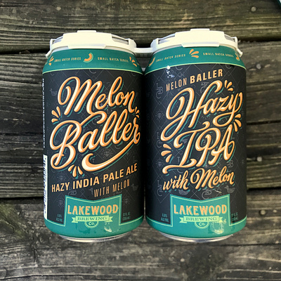 LAKEWOOD BREWING MELON BALLER beer beer can design hand lettering hazy ipa lettering melon orange teal type vector