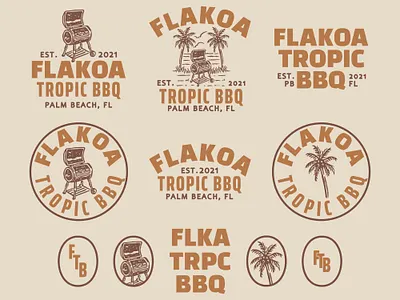 Flakoa Tropic BBQ Branding badge design bbq brand brand design branding custom design design food graphic design hand drawn hand drawn style logo restaurant tropic tropical vintage vintage design vintage logo vintage style visual identity
