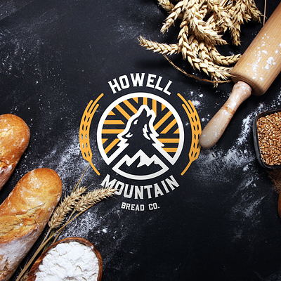 Howell Mountain Bread Co Logo badge bakery baking brand bread flour howl icon logo retro rustic vintage wheat wolf