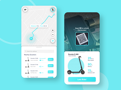 Scooter App Concept app blue card design electric electric scooter mobile qr rental scooter scooter rental scooters sketch travel ui ux