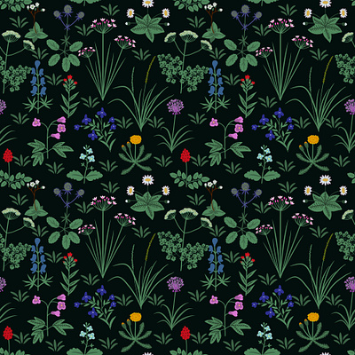 Wild flowers decorative design floral flower herb nature pattern seamless texture wild