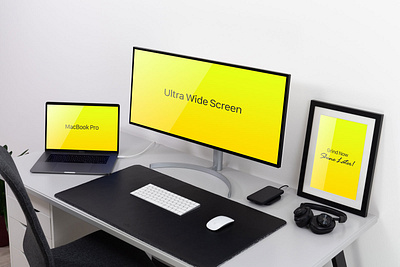 Free Ultra Widescreen Monitor, MacBook Pro & Frame Mockup PSD frame mockup free download free mockup free psd freebie macbook pro mockup mock up mockup mockup psd monitor mockup psd psd mockup