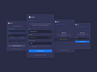 Design Challenge #2 - Sign In / Sign Up clean create account creative design form design gaming interface new user platform registration signup simple steam ui ux valve web