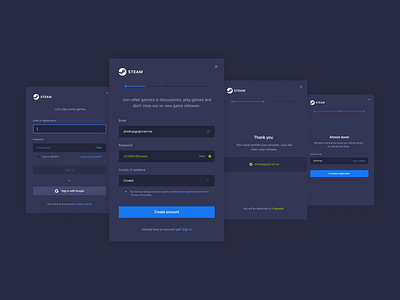 Design Challenge #2 - Sign In / Sign Up clean create account creative design form design gaming interface new user platform registration signup simple steam ui ux valve web