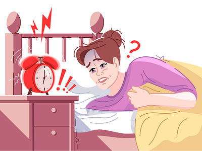 Do you feel hard to wake up in the morning? alarm angry anxiety cartoon character clock everyday female flat late morning panic sleep deprivation sleeplessness sleepy stress tired wakeup work worried