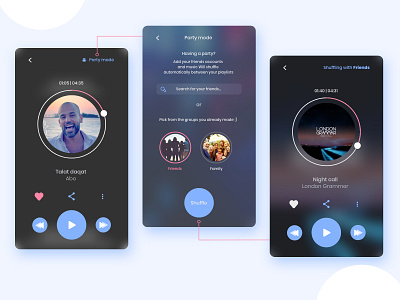 DailyUI 009 - Music app adobe app dailyui design friends interaction music party player shuffle ui xd