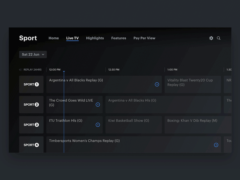 Live TV EPG animation live tv sports tv app tv design tvos ui design