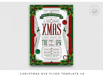 Christmas Eve Flyer Template V8 christmas classy club design elegant flyer green holidays market night nightclub party poster psd red template tree typographic white xmas