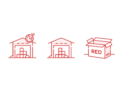 warehouse box branding express delivery icon icon design linear red warehouse