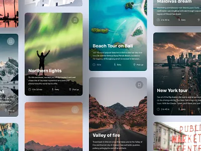 Excursions cards app cards excursion grid mobile app platform travel ui cards ui design web design webdesign