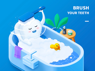 Brush bathtub blue brush bubble duck illustrator plant table towel ui water