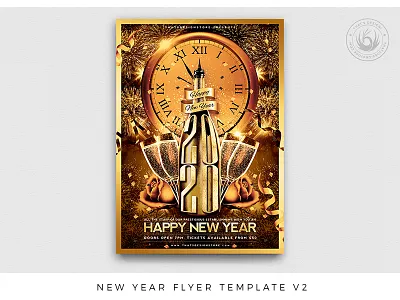 New Year Flyer Template V2 champagne countdown design fireworks flyer gold golden midnight new year new year 2020 new year eve night nye party photoshop poster print psd reveillon template