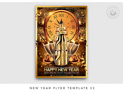 New Year Flyer Template V2 champagne countdown design fireworks flyer gold golden midnight new year new year 2020 new year eve night nye party photoshop poster print psd reveillon template