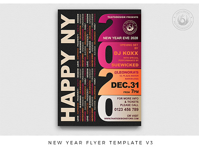 New Year Flyer Template V3 celebration classy club december 31st design dj lineup new year new year 2020 new year eve new year flyer new year party new year poster new years night nightclub photoshop print psd typographic