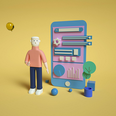 APP 36 days of type 3d 3d artist balloon character plant uiux web