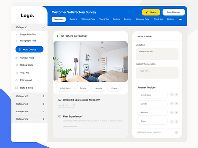 Survey_Dashboard answer blue choice clean dasboard dash dashboad design icon multi quest questionnaire questions side menu sketch ui