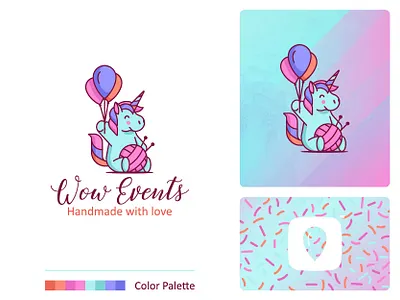 Wow Events baloons colorfull creative design cute emblem events ghitea design graphic designer logo logo inspiration logo mark logo sign mark party symbol unicorn vector web service branding wow events