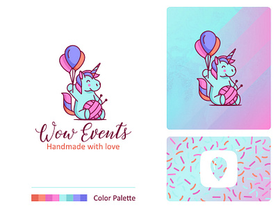 Wow Events baloons colorfull creative design cute emblem events ghitea design graphic designer logo logo inspiration logo mark logo sign mark party symbol unicorn vector web service branding wow events