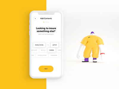 AMI App - Contents List 3d animation buttons character horizontal scroll illustration interaction mobile ui