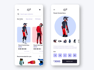 Fox Racing store concept UI app app design app ui design e commerce ecommerce app gear motorsport race racing gear store app ui user interface