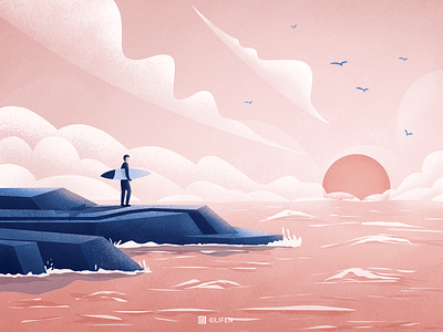 surfing illustration sea sunset surfing