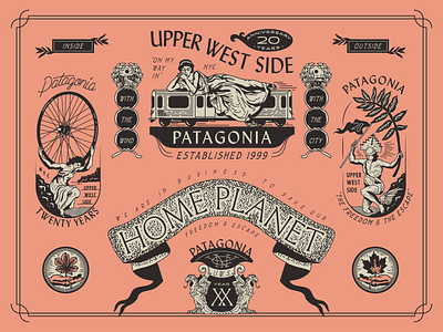 Patagonia Upper West Side Anniversary badge birds brooklyn illustration linework monogram new york city patagonia subway upper west side woman