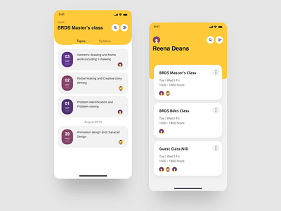 Teachers class and syllabus management app add app calendar classes collaborate content design interaction design ios material ui minimal mobile purple student syllabus teachers ui ux work yellow