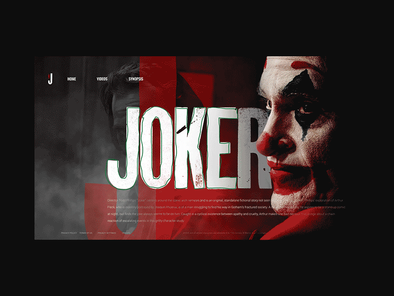 Joker 2019 aftereffects animation black comics concept dark dc design homepage joker motion movie red ui ux web website