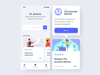 Estudio Mobile App UI Kit I after effects animation biology education educational iphone kit learning motion motion design online courses tests ui ui8 ux