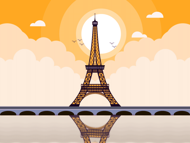 Eiffel Tower Day-Night View 2d art 2danimation animation atmosphere bridge cloudmotion design eiffeltower flatedesign gif illustrations moon motiondesign motiongraphics paris shooting stars stars tower view wavemotion