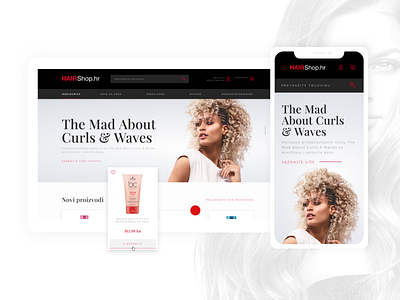 HairShop Webshop black hair home page homepage homepage design homepagedesign modern red webshop white