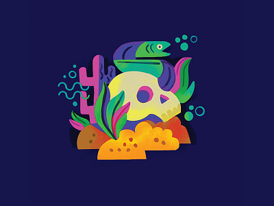 underwater skull brushes color design eel geometric illustration skull underwater