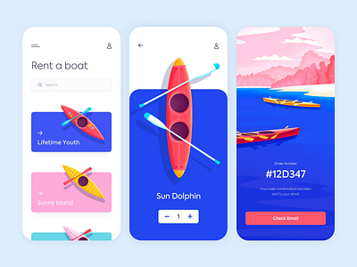 Mobile app - Rent a boat animation app clean colors design illustration minimal mobile ui ux