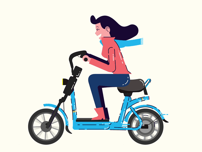 Women Drive Electric Bike animated gif animation bike element flat flying graphic design loop microinteraction minimal run speed ui ui ux ui design uidesign uiux ux vector women