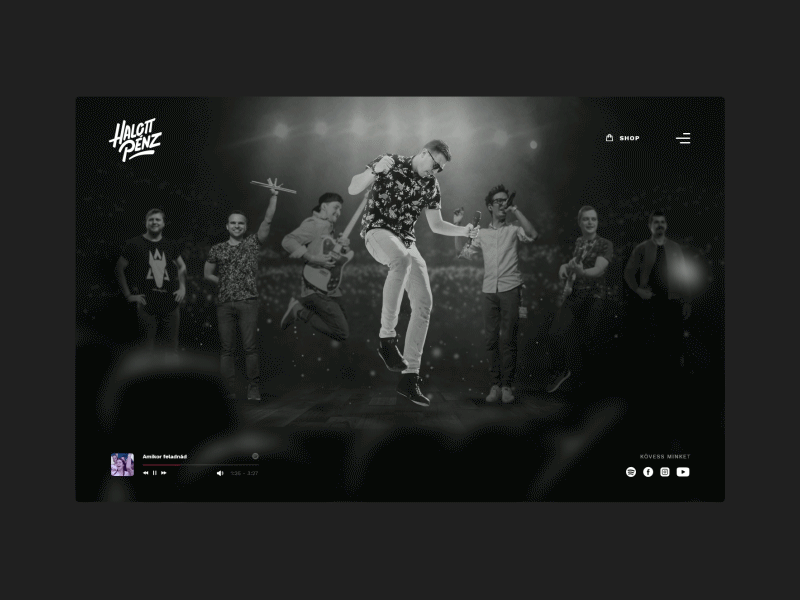 Halott Pénz website animation bw css design frontpage gif layout minimal parallax responsive scroll effect ui ux