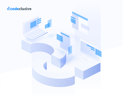 CodeClusive - illustration affinity designer blue sky branding business design gradient graphic graphic design illustraion isometric isometric art isometric design isometric illustration lavender programming technology ui vector