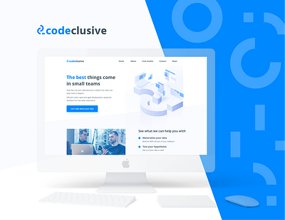 CodeClusive website affinity designer affinitydesigner blue branding business design desktop gradient graphic illustration landingpage logo logodesign programming software software house typography ui ui design vector