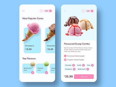 Ice cream App app design butterscotch chocolate combo cone desserts ice cream ice cream cone ice cream shop icecream ios mango pistachio scoop soft serve strawberry ui