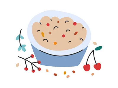 hand drawn illustration of porridge bowl bowl breakfast cartoon cereal cute doodle flakes flat granola hand drawn healthy icon illustration naive porridge vector