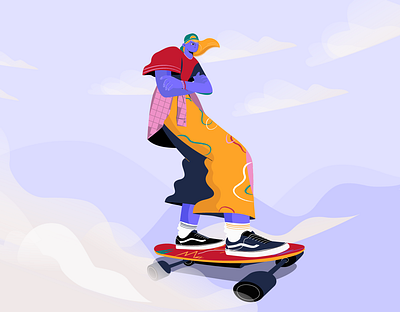 SKATER GIRL 2d animation city cloud color design flat girl illustration sale scateboard skater vector video yellow