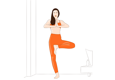 yoga girl.3 design flat flat illustration girl illustraion light lineart lines simple tree yoga yoga pose