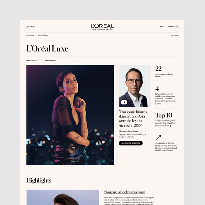 L'oréal Group • UX & Art Direction for the 2018 Annual Report art direction corporate design interface mobile responsive site ui ux web