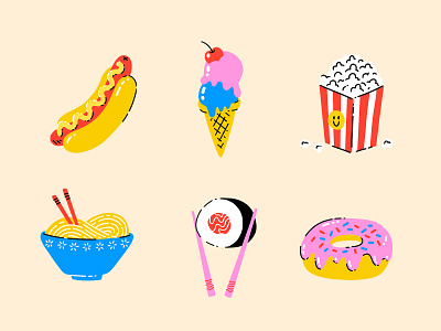 Food Sticker Pack cute donut food hotdog icecream noodles popcorn procreate sticker sushi