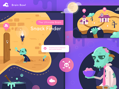 Zombie Snack App app brains branding dashboad food game halloween illustration map meal notification snack spooky tablet ui ux zombies