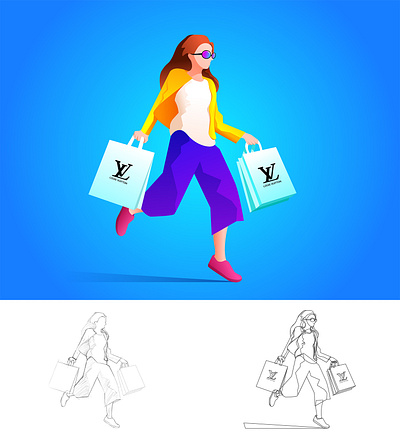 Female shopping illustration for Louis Vuitton illustration shopify