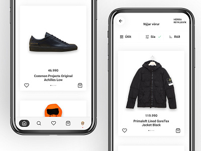 Húrra Reykjavík App app app design clothes shop design figma iceland minimal simple ui ux